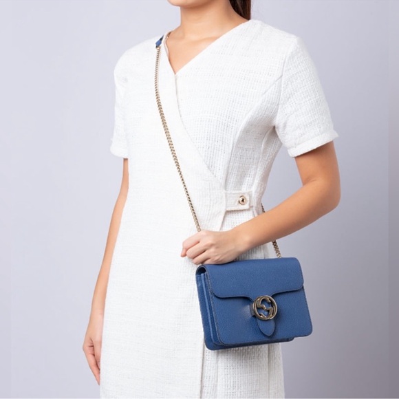NEW Gucci Interlocking GG Logo Blue Caspian Chain Bag - Picture 4 of 16